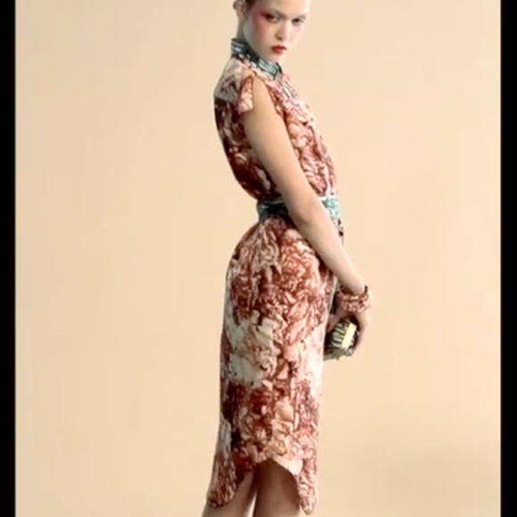 TRIBUNE STANDARD Orange and Green Botanical Sleeveless 100% Silk Dress - Size L. - Picture 6 of 16